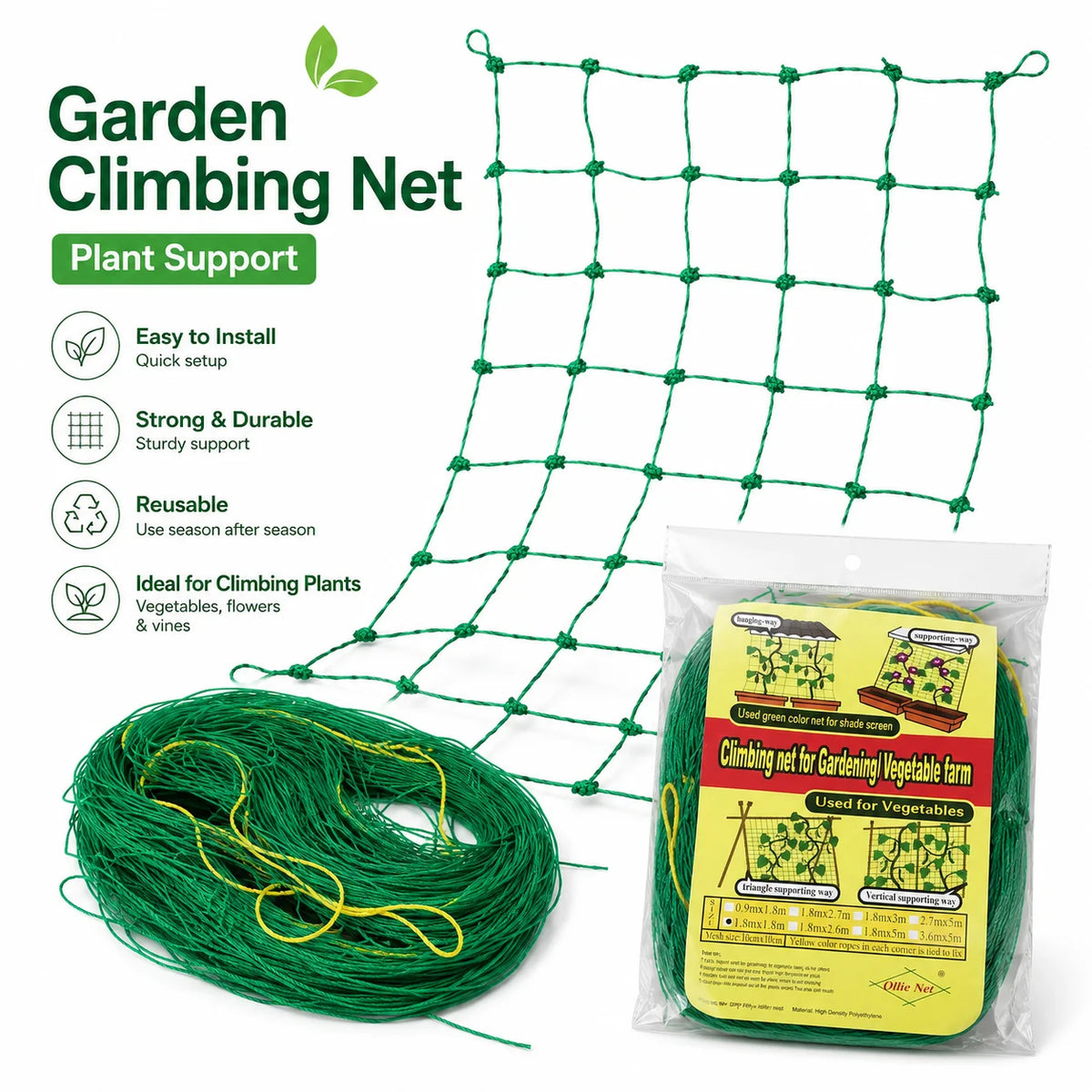 Highly Strength Plastic Trailing Plants Supporting and Hanging Green Color Cucumber Vertical Growing Climbing Net MegaBDM