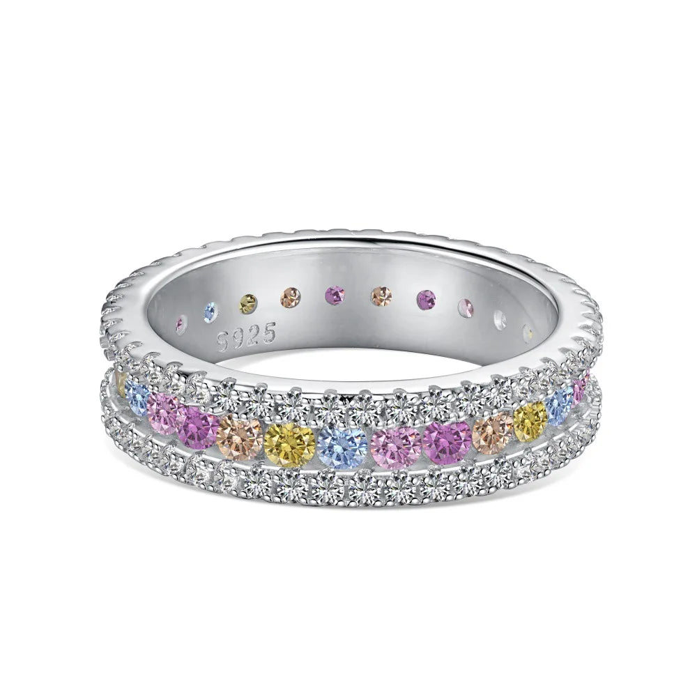 New Gemstone 925 Sterling Silver Jewelry Square Colorful Cz Cubic Zirconia Diamond Luxury Couple Wedding Emerald Ring for Women