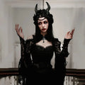 Gothic Y2K Vintage Lace Overlays See Through Woman Cosplay Cover-ups Coat Stand Flare Sleeve Black Fairy Grunge