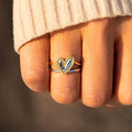 China Wholesale 925 Sterling Silver Double Heart Shape Couple Rings Two Tone Gold Plated Ring Sets for Girls Women
