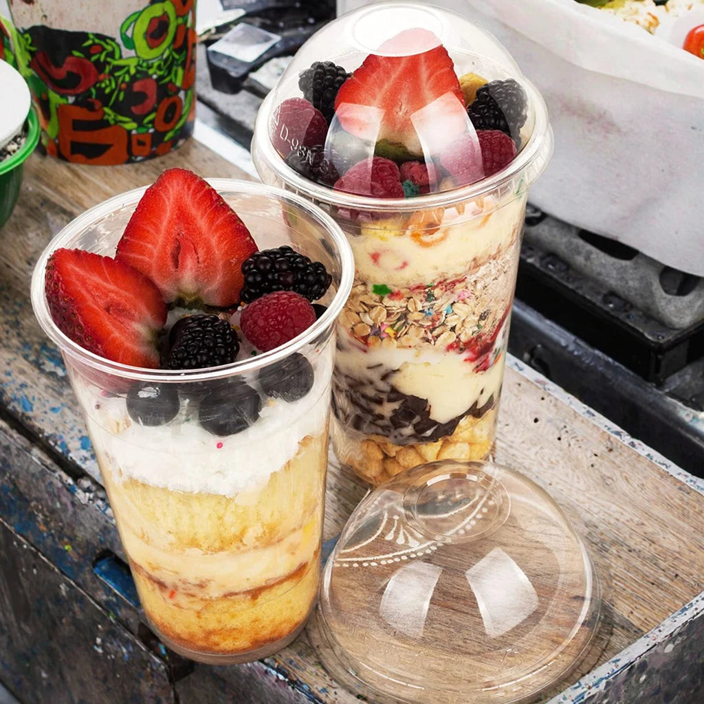 Plastic Coffee Cup Printing PET Biodegradable Cups clear Slush danone Yogurt Juice Coffee Takeaway Dessert Cup with Dome Lids