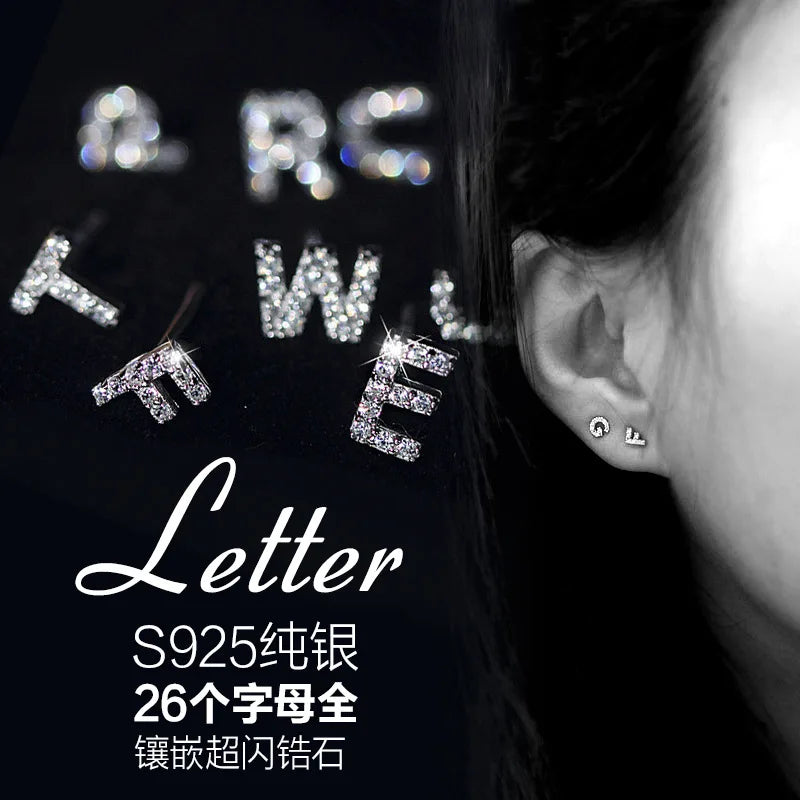 925 Sterling Silver 26 Letters Stud Earrings for Women 2022 New Trend Personality Lady Fashion Jewelry