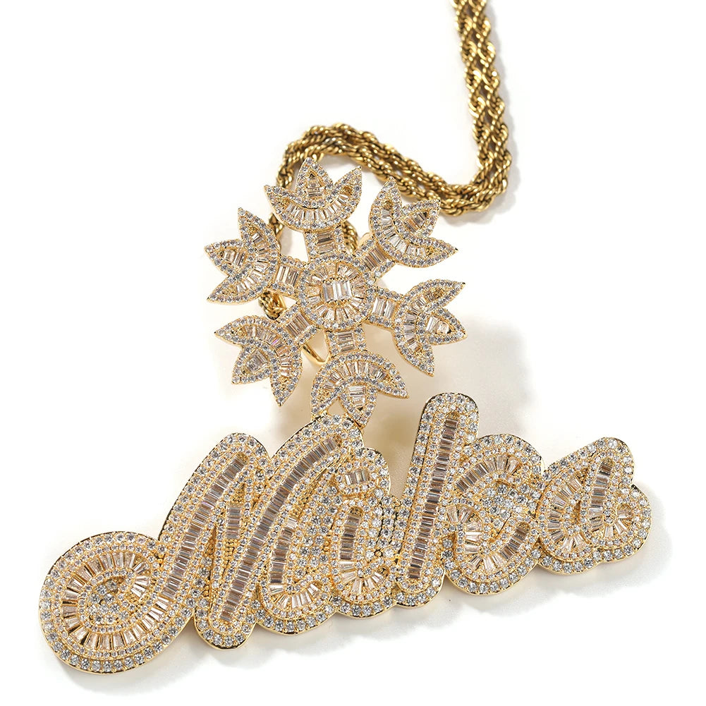 Snowflake Bail Snow Hook Big Personalized Name Necklace A-Z Custom Name Initial Letter Necklace Hip Hop Style Iced Out Jewelry