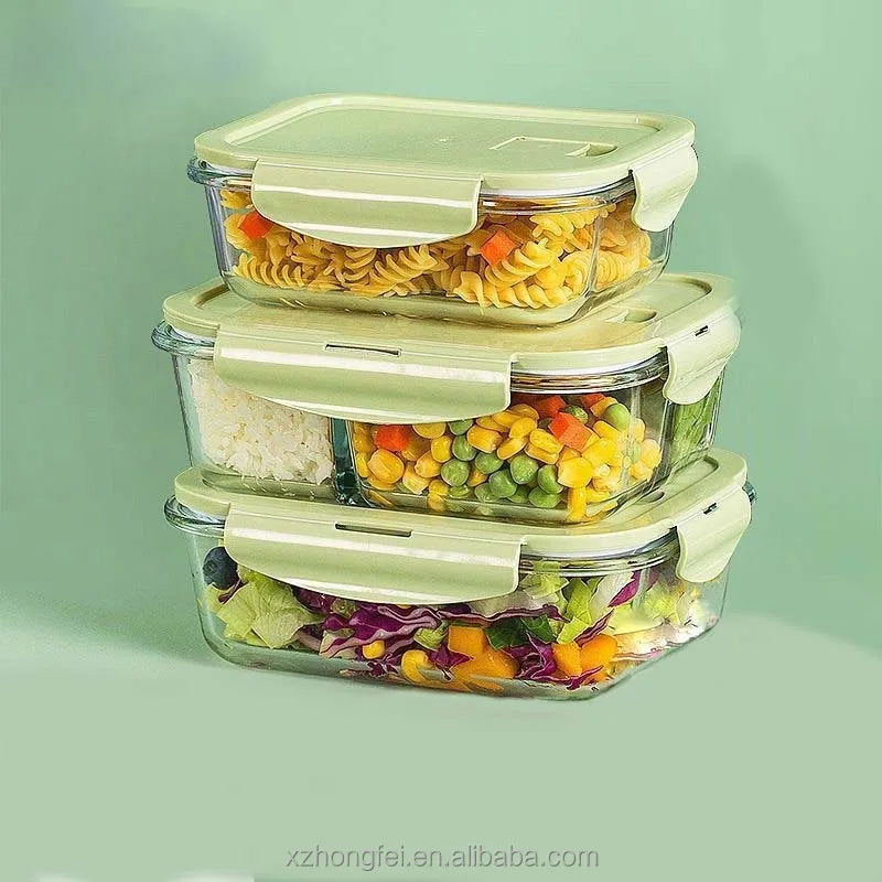 Microwave Oven Freezer Dishwasher Safe Glass Dual Tier Stackable Luxury Leak Proof Food Storage Container Vent Lid Children MegaBDM