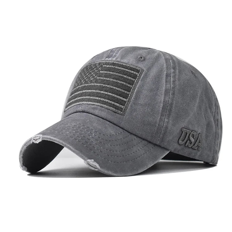 Fashion Personality American Flag Washed Outdoor Soft-top Cap Vintage Baseball Cap for Customized