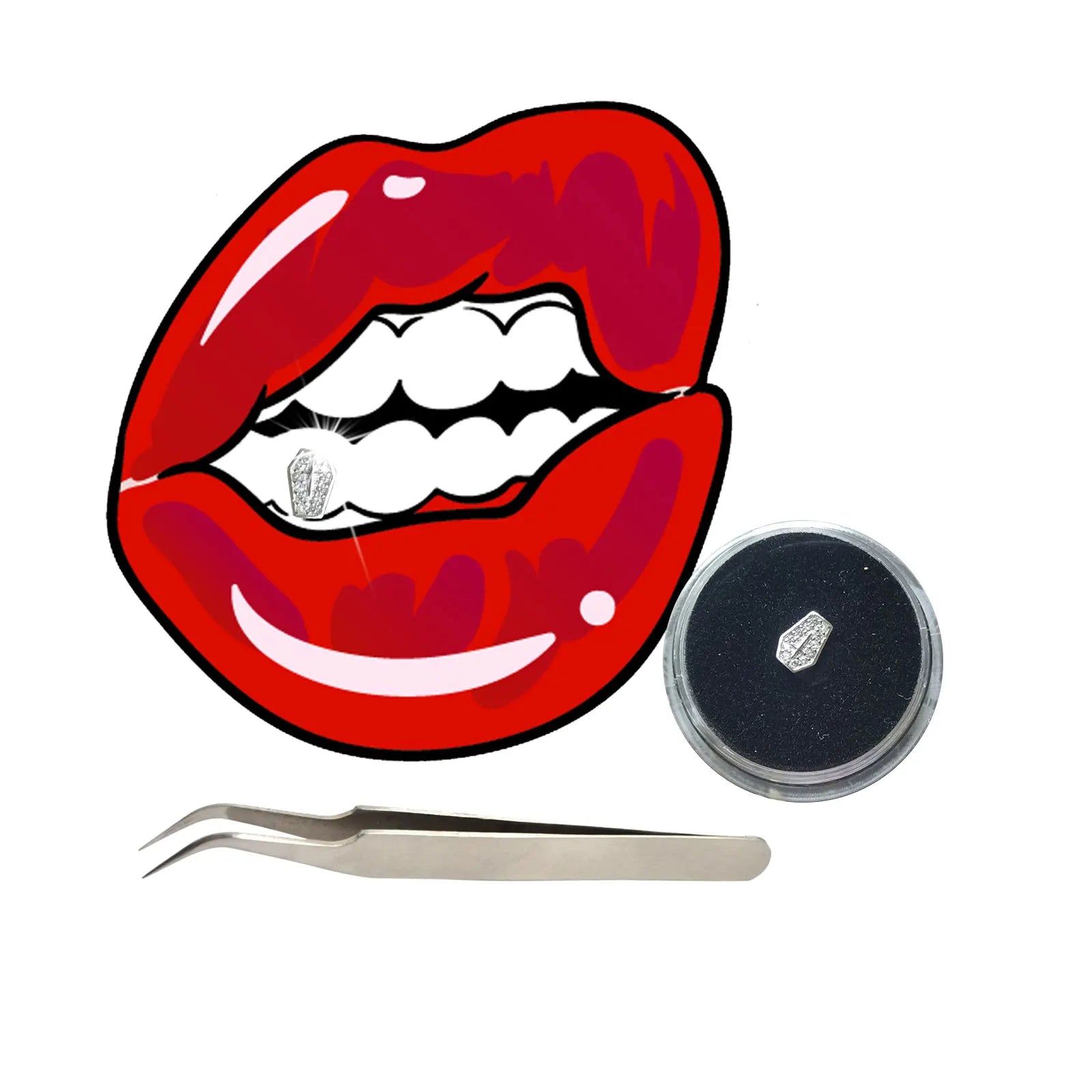 925 Silver Plating Pure Silver Zircon Teeth Gems Shield Shape Tooth Jewelry for Teeth Whitening Kit Silver Material