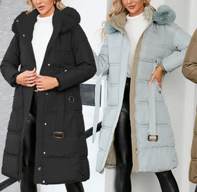 Contrast Coat Winter Down Jacket Mid Length Jacket Women's Long Sleeved Jacket