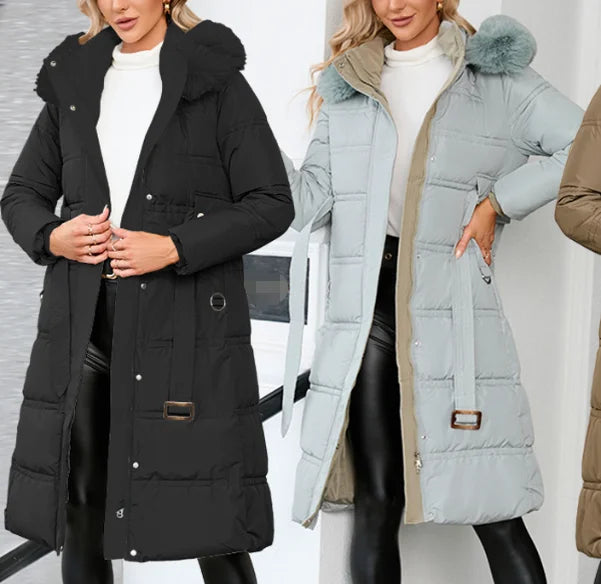 Contrast Coat Winter Down Jacket Mid Length Jacket Women's Long Sleeved Jacket