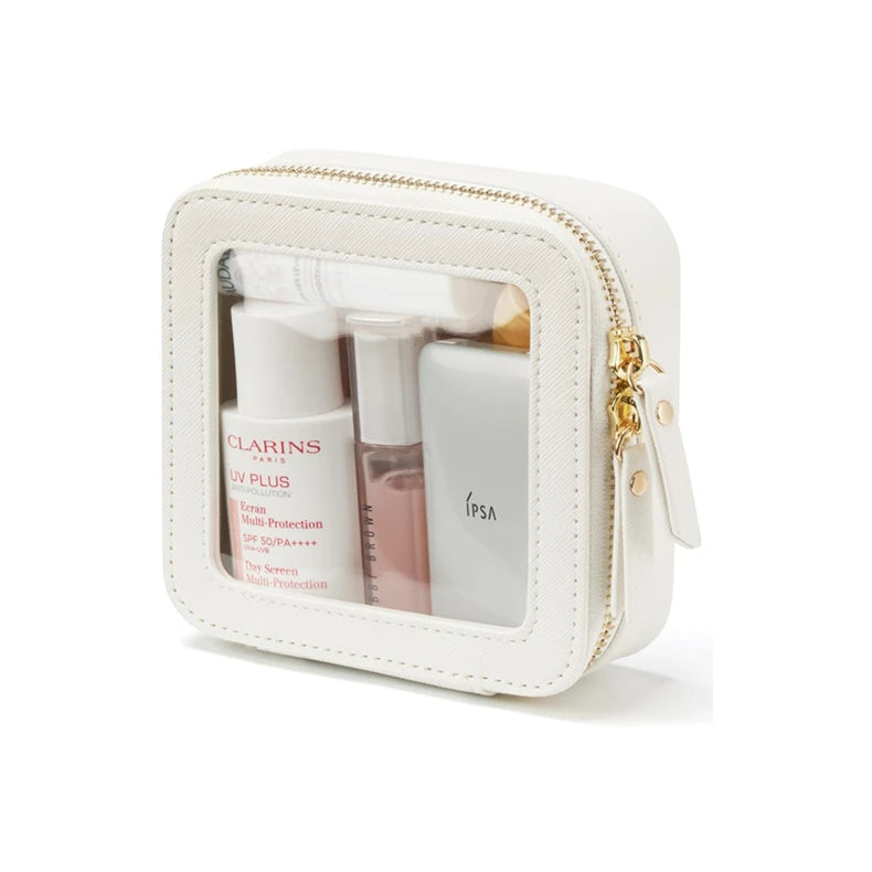 Waterproof Travel Zipper Pouch Multifunctional Toiletry Storage Case PVC Clear Window PU Leather Cosmetic Makeup Bag
