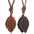 Fashion Jewelry Retro Genuine Leather Leaf Pendant Necklace Simple Leather Rope Vintage for Engagement Couples Sweater Chain
