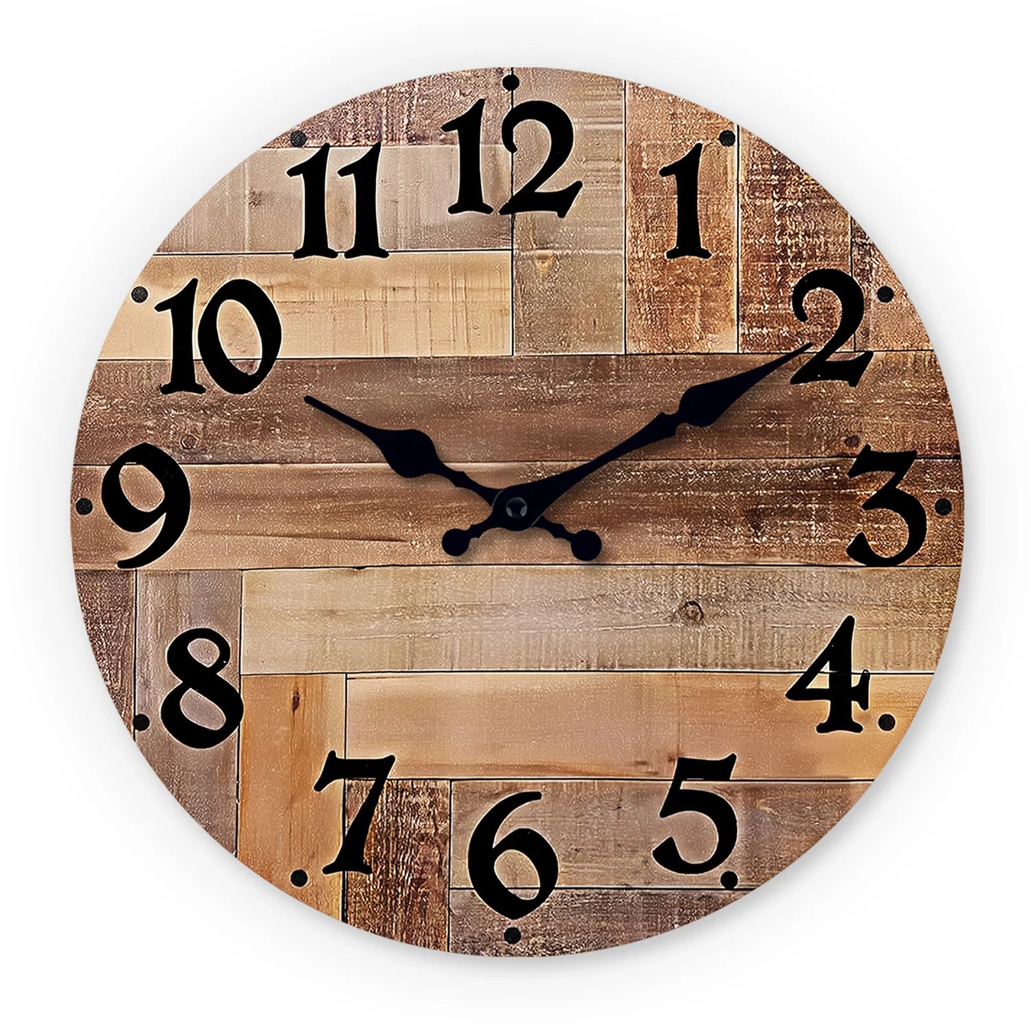 12-Inch Rustic Vintage Faux Wood MDF Wooden Wall Clock Mute Quartz Hanging Clock Customizable Decor for Living Room