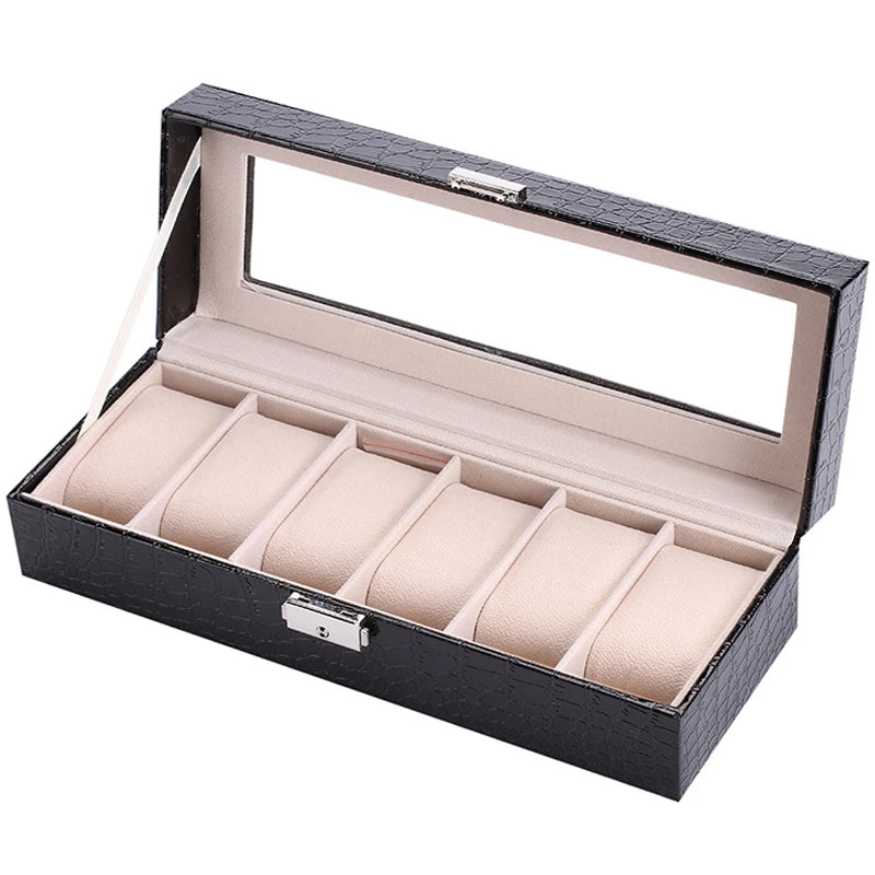 Custom Luxury Caja De Reloj De Cuero PU Leather 6 Slots Watch Boxes & case for Men Female Watches Bands