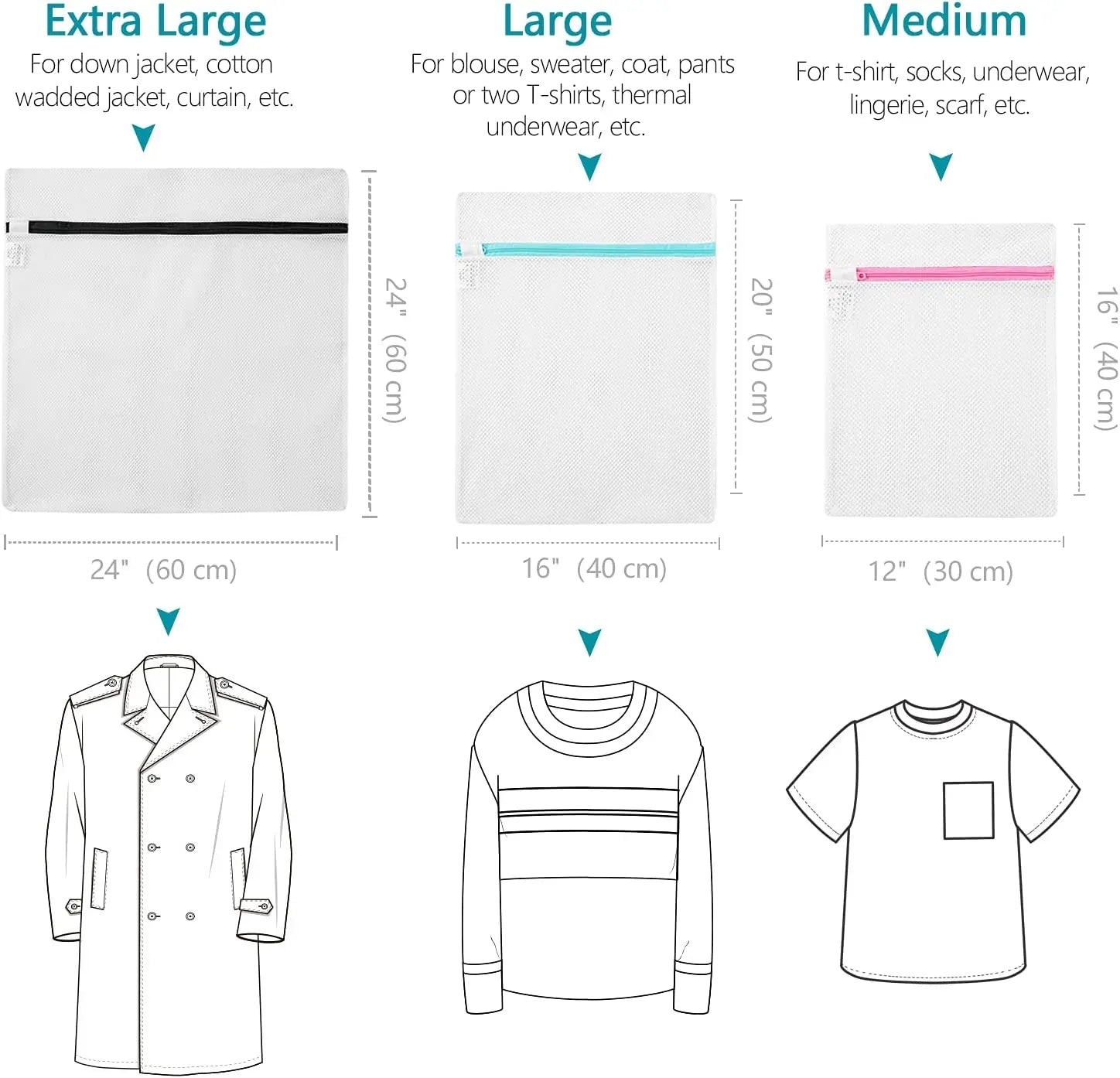Durable Coarse Mesh White Folding Recycle Laundry Washing Bag with Hidden Zipper OEM Travel Storage Set