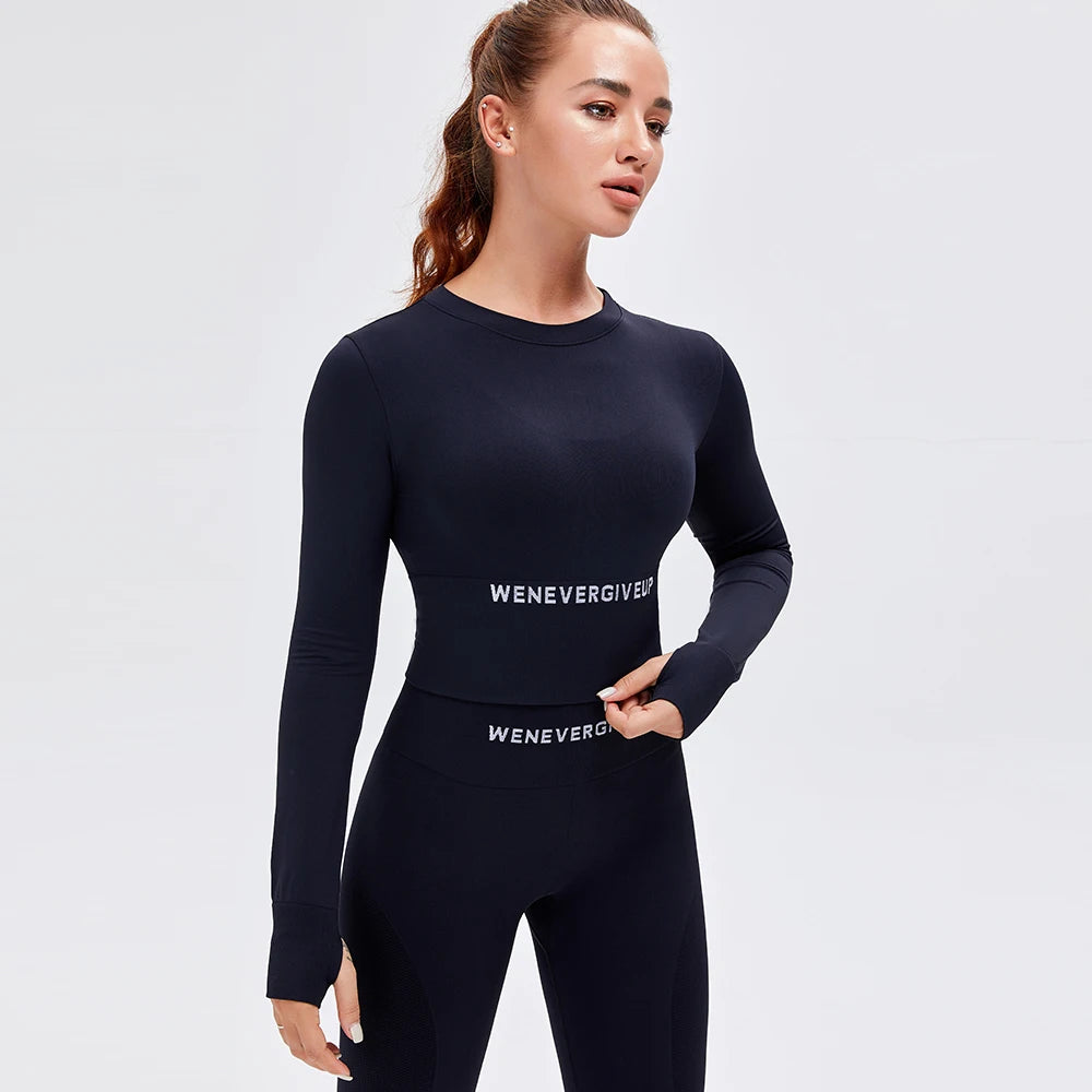 Gym Fitness Breathable Lightweight Seamless Casual Long Sleeve Crop Top Sportswear Yoga Shirt Quick Dry Four-Way Stretch for