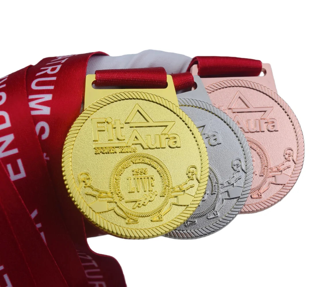 Custom Fitness Medal Latvia-Inspired Workout Award Medal with Rope Edge Gold Silver Bronze Medal for Fit Challenges Race Medal