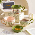 M Large Capacity Ceramic Breakfast Cup with Crank Retro Rural Style Coffee Cup Dish Cups Lid Set Household Milk Mug Niche Gift