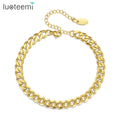 SP-LAM Thick Bangle Stainless Steel Woman Wide Chain Stainless Lady Jewelry Cuban Link Bracelet