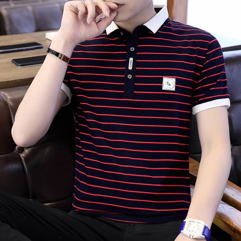 Wholesale OEM Summer Paul Polo Shirt Men's Short Sleeve Striped T-shirt Loose Large Men's Polo Shirt