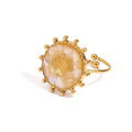 Ocean 18K Gold PVD Plating Stainless Steel Round White Enamel Shell Chip Adjustable Opening Ring for Women