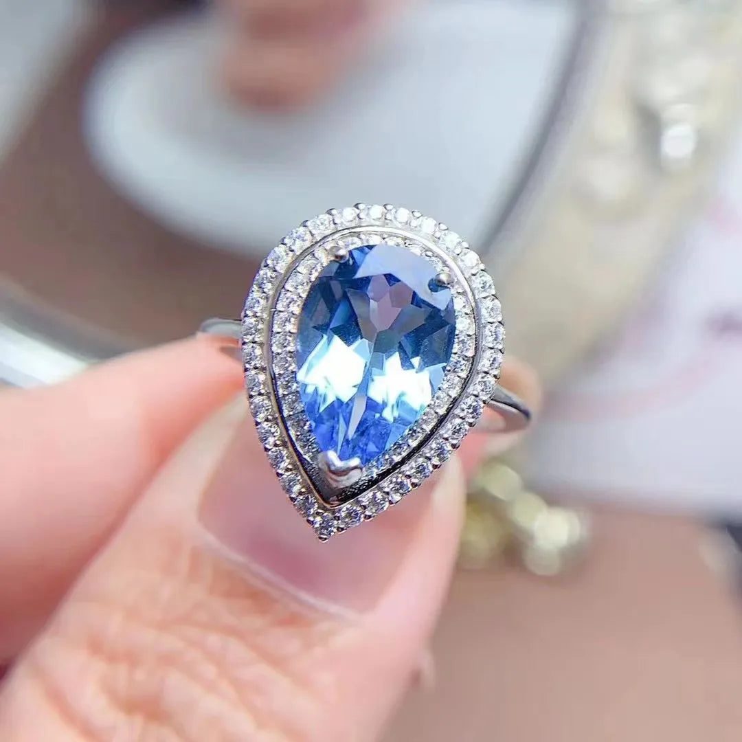 Hot Popular 925 Sterling Silver Anti Tarnish Overlay Rings Natural Topaz Stone Oval Cut Diamond Classic for Weddings Parties