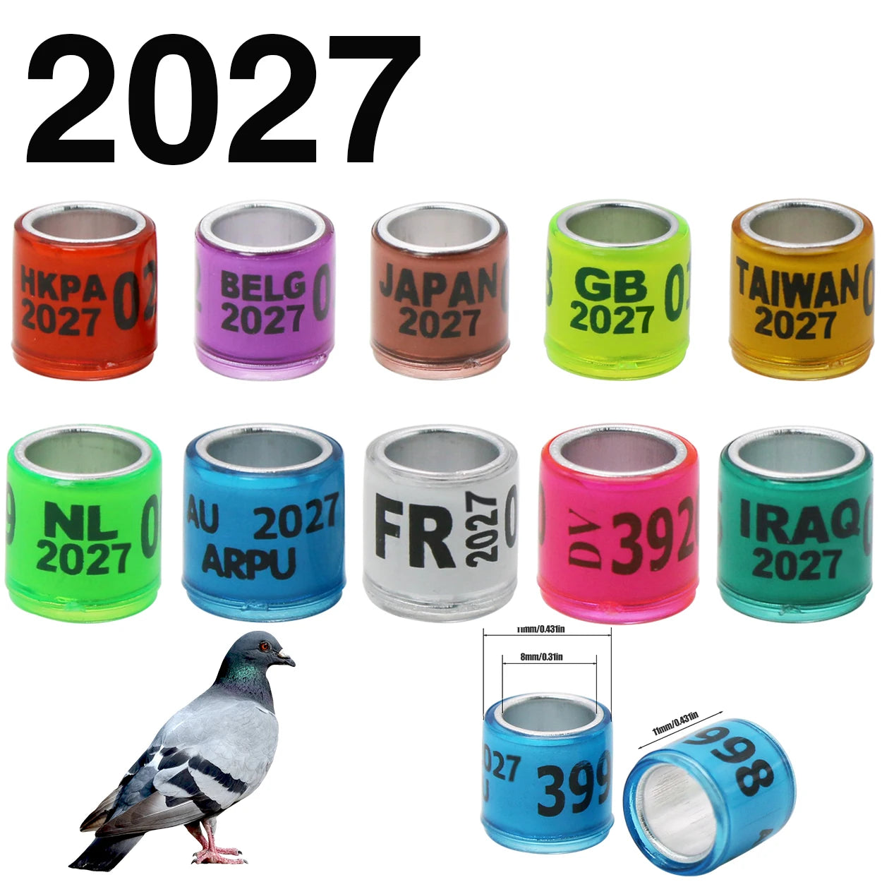 Custom 8mm Parrot Foot Bands Colorful Poultry Bird Racing Leg Ring Aluminum Plastic Pigeon Foot Rings with Number