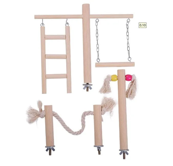 Durable Sustainable Bird Swing Stand Set Wooden Stand with Cotton Rope Parrot Chew Toy Molar Playing Bagged Packaging