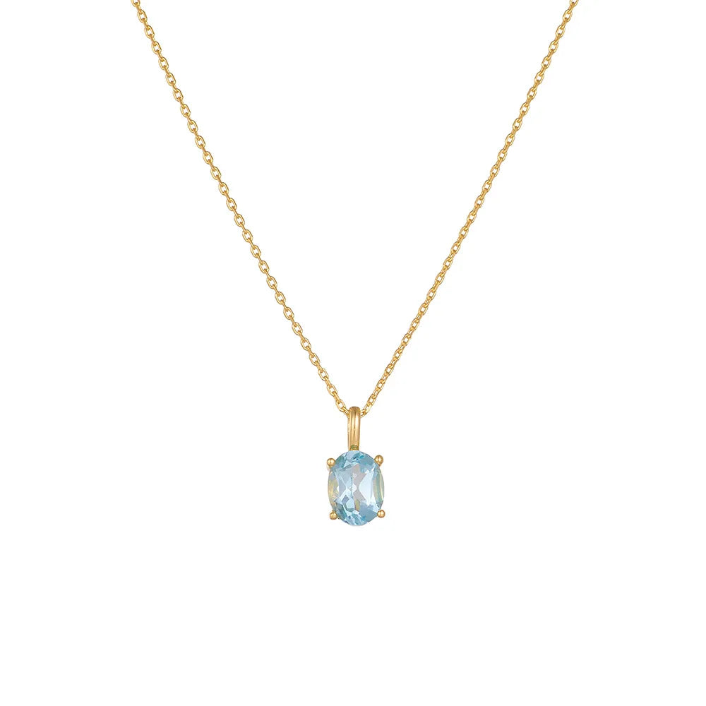 Fashion Sky Blue Topaz Pendant Necklace Women 18K Gold Plated 925 Sterling Silver Chain Zircon Natural Stone Necklace Jewelry