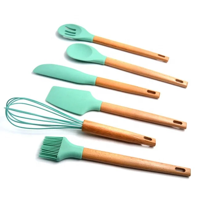 6-piece Silicone Kitchen Utensils BPA-Free Cooking Tools Accessories Kitchen Tools with Wood Handle Support Customized MegaBDM