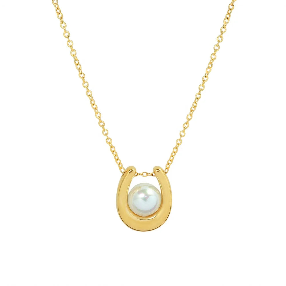 Pearl Pendants 18K Gold Plated U Shape Necklace for Necklace