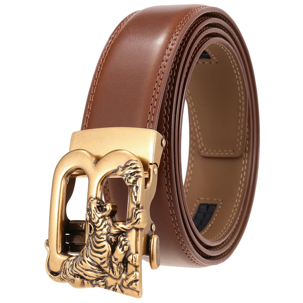 LQbelt Men's Automatic Belts Tiger Alloy Buckle Split Leather Belt for Men Ratchet Belts OEM LQbelt Factory Custom Logo