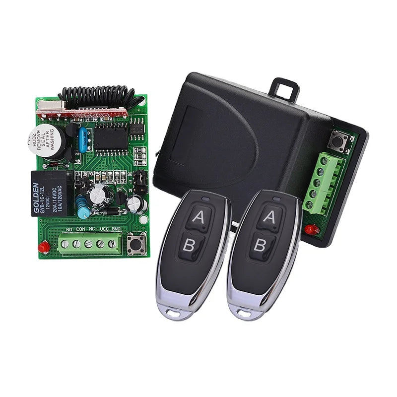 DC12V/24V Long Range Single Channel Remotely Control Radio Receiver with 2 Remote Controls 433.92 mhz Control Remoto Garage Door