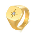 Women's Stainless Steel 18K Gold Plated Zirconia Diamond Signet Ring Gold Plated Geometric Square Heart-Shaped Statement Jewelry