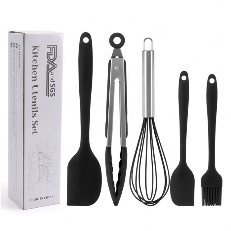 5 Piece Heat Resistance Kitchen Silicone Cake Spatulas Set for Cooking Baking Mixing