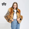 JANEFUR Fashion Red Fox Mink Fur Knitted Jacket Luxury Women Warm Belt Decoration Genuine Fox Fur Mink Fur Jacket