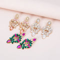 Vintage Hollow Love Heart Dangle Earrings Colorful Rhinestone Crystal Geometric Flower Stud Earrings for Party
