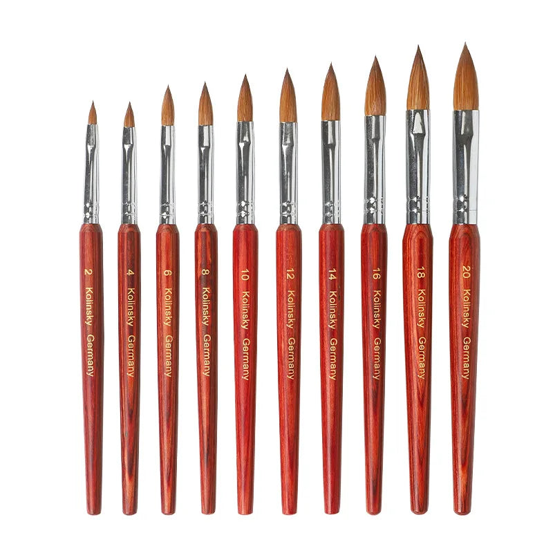 Wholesale Factory Price Customized 100% Pure Konlisky Beauty Acrylic Nail Art Crystal Brush Red Wood Handle Flat Hair Crimped