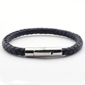 Factory Customized Logo Navy Blue Leather Braided Bracelet for Men With Stainless Steel Clasp