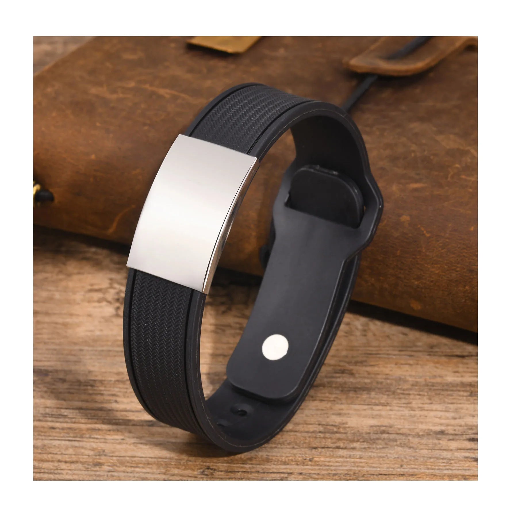 Custom Logo Soft Silicone Wristbands ID Sport Pin-tuck Bracelet With Polished Stainless Steel Name Fashion Energy Bracelet