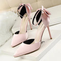Bow Knot Sandals Sweet Beauty Shoes Stiletto High Heels Shallow Mouth Pointed Toe Satin Ladies Shoes Hot Selling Fashion Custom