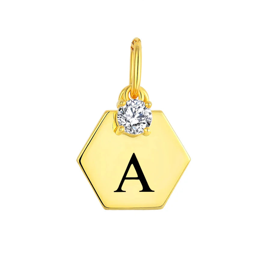 YILUN Personalized Initial Hexagon Pendant 925 Sterling Silver Classic Cubic Zirconia 18K Gold Plating Alphabet Pendant Jewelry