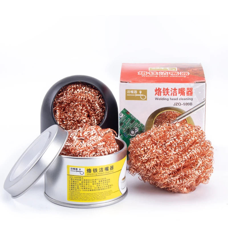 Soldering Iron Tip Cleaner Brass Wire Ball with Metal Holder Base Copper Sponge Flux Remover Welding Tip Cleaning Ball