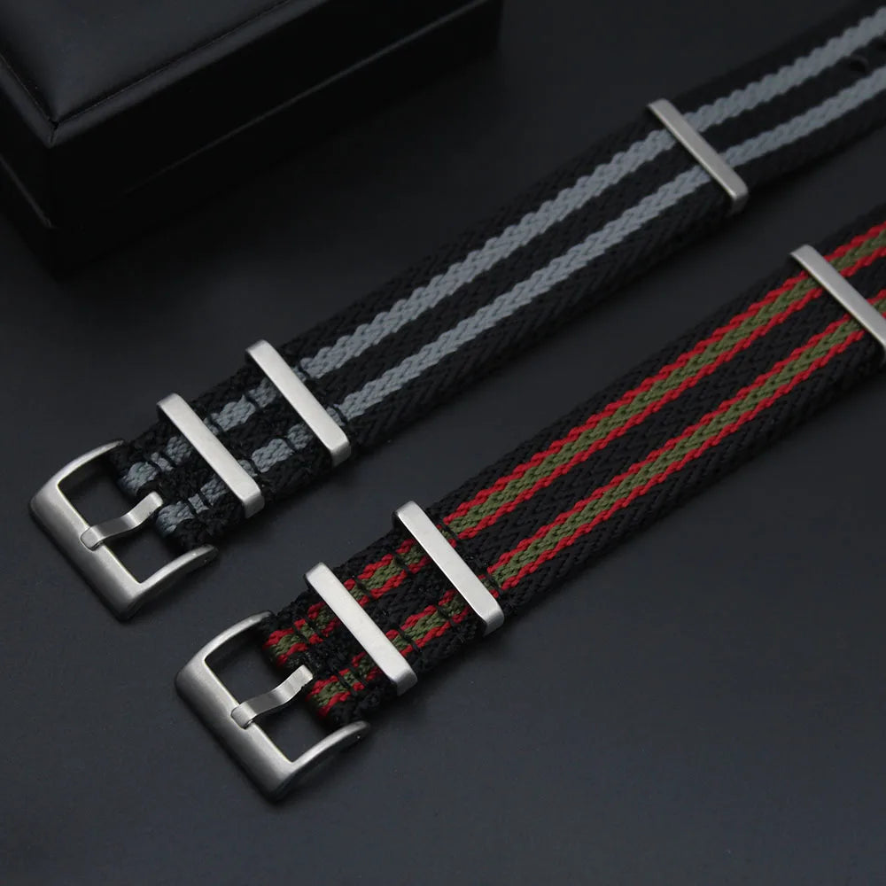 Hot Selling 1.6mm Striped W Pattern Nylon Wristband and Seatbelt Double Pass Nylon Watch Strap for Sport 20mm and 22mm Sizes