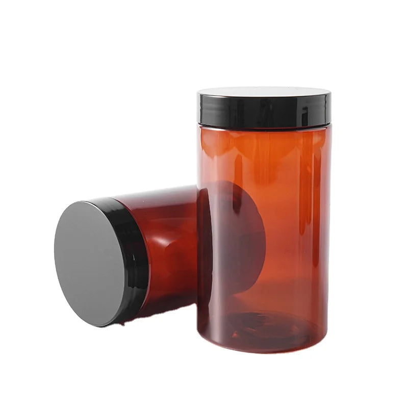 200ml 350ml 500ml for Amber PET Plastic Jar with Wooden Grain Lid and Pump Sprayer for Skin Care Serum
