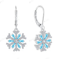 YILUN 925 Sterling Silver Snowflake Earring Rhodium Plated Design Blue Cubic Zirconia Gemstone Dangle Earrings for Women