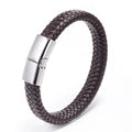 Hand-Woven Vintage Stainless Steel Leather Cord Bracelet for Men New Fashion Charm Accessory