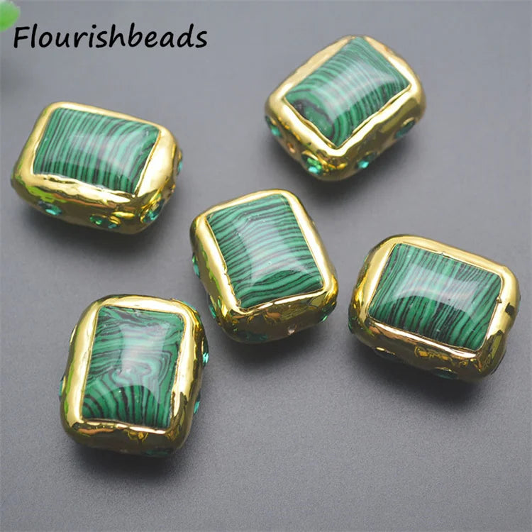 18K Gold Plated Square Shape Synthetic Malachite Stone Beads for DIY Fashion Woman Jewelry Bracelet Necklace Making