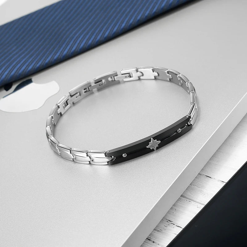 High Polished Black 316 Stainless Steel Chain Link Bracelet Men's Jewelry with Star Mark Source Factory Wholesale Custom LOGO