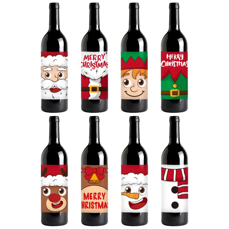 Cute Christmas Theme Paper Wine Bottle Label Stickers 10x13cm Adhesive Decor for Party Favors Gifts Friends Family