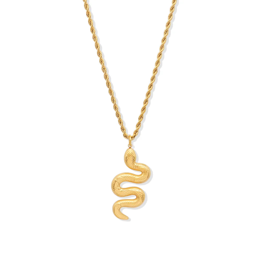 Chris April PVD Gold Plated 316L Stainless Steel Snake Pendant Rope Chain Necklace