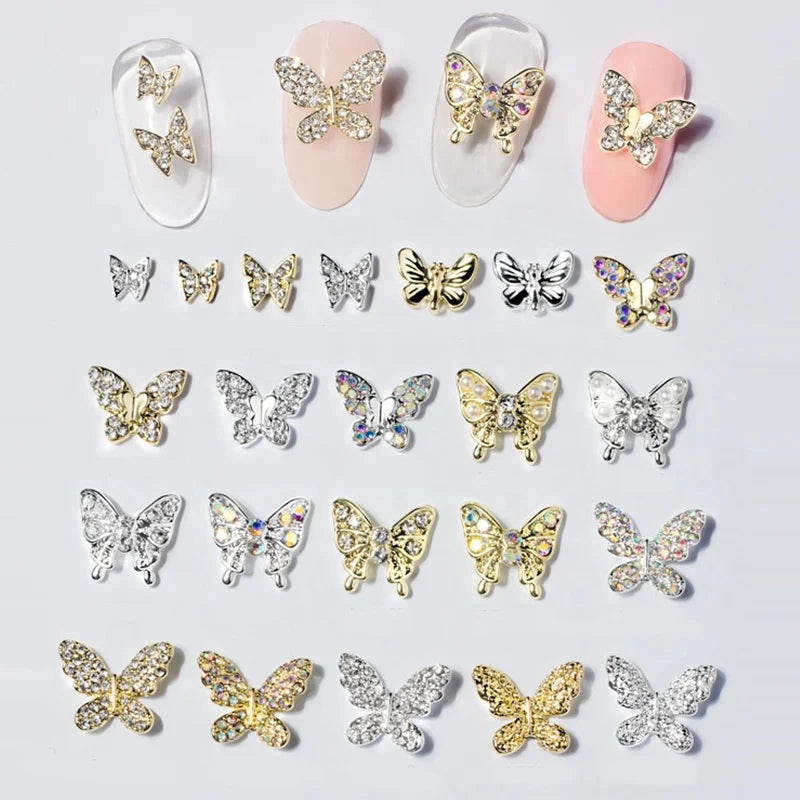 Paso Sico New Design Mini Alloy Crystal Stone 3d Butterfly Accessories for Nail Art Decorations Nail Charms